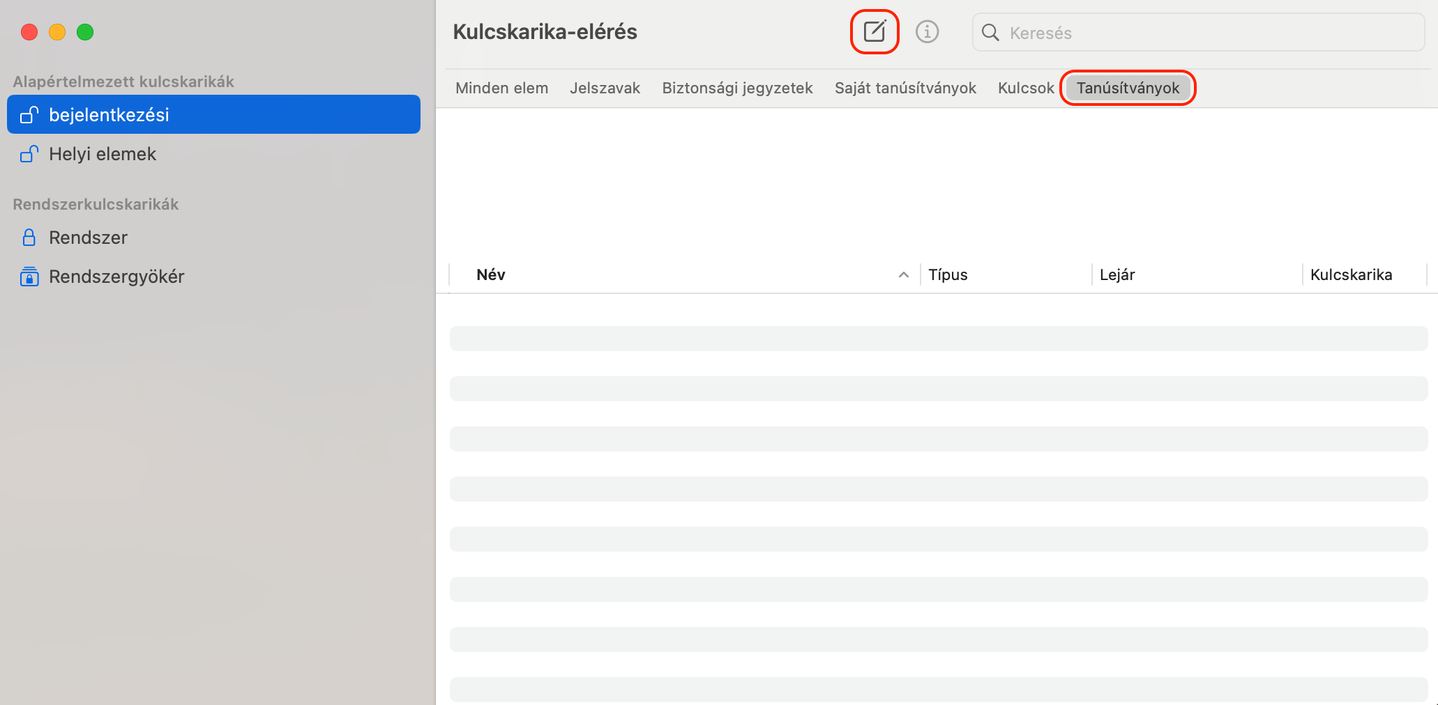 Kulcskarika-elérés ablak macOS-en