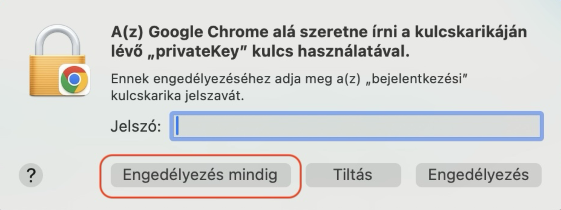 Jelszó megadására szolgáló felugró ablak