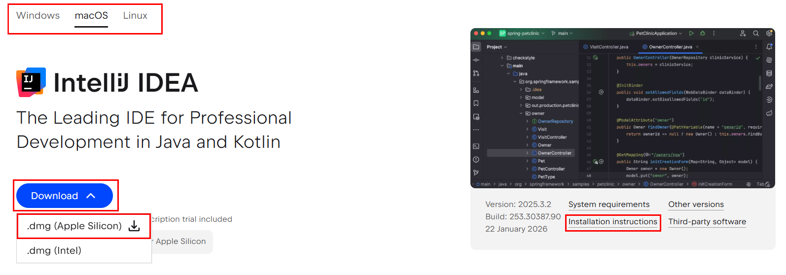 Az IntelliJ IDEA letöltése