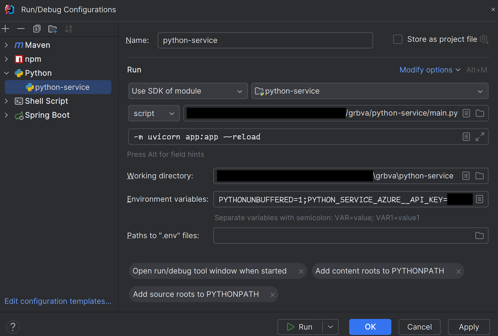 IntelliJ Python run config