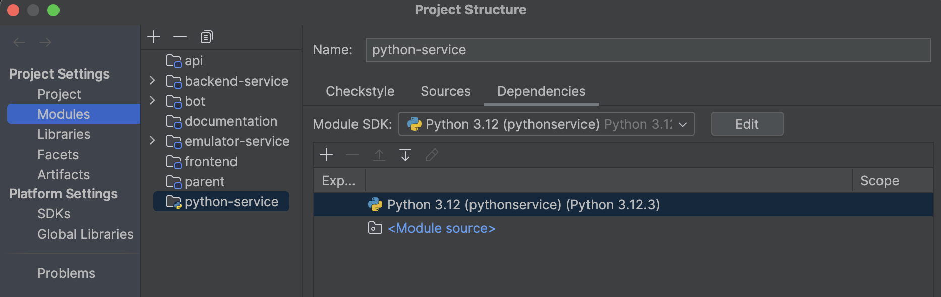 IntelliJ Python SDK config example