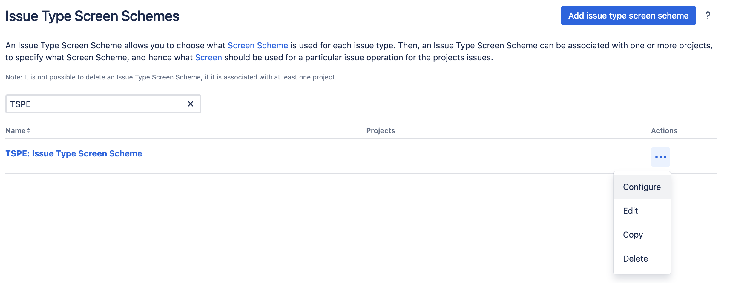 IssueTypeScreenSchemeConfigure