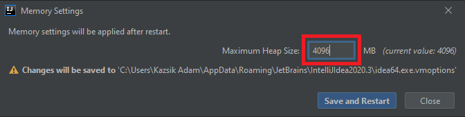 Maximum heap-méret beállítása